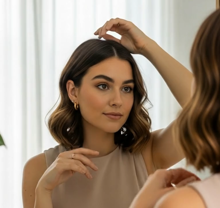 Mulher preocupada com a pele e cabelo