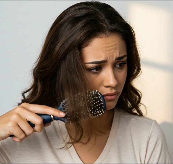 Mulher preocupada com a pele e cabelo